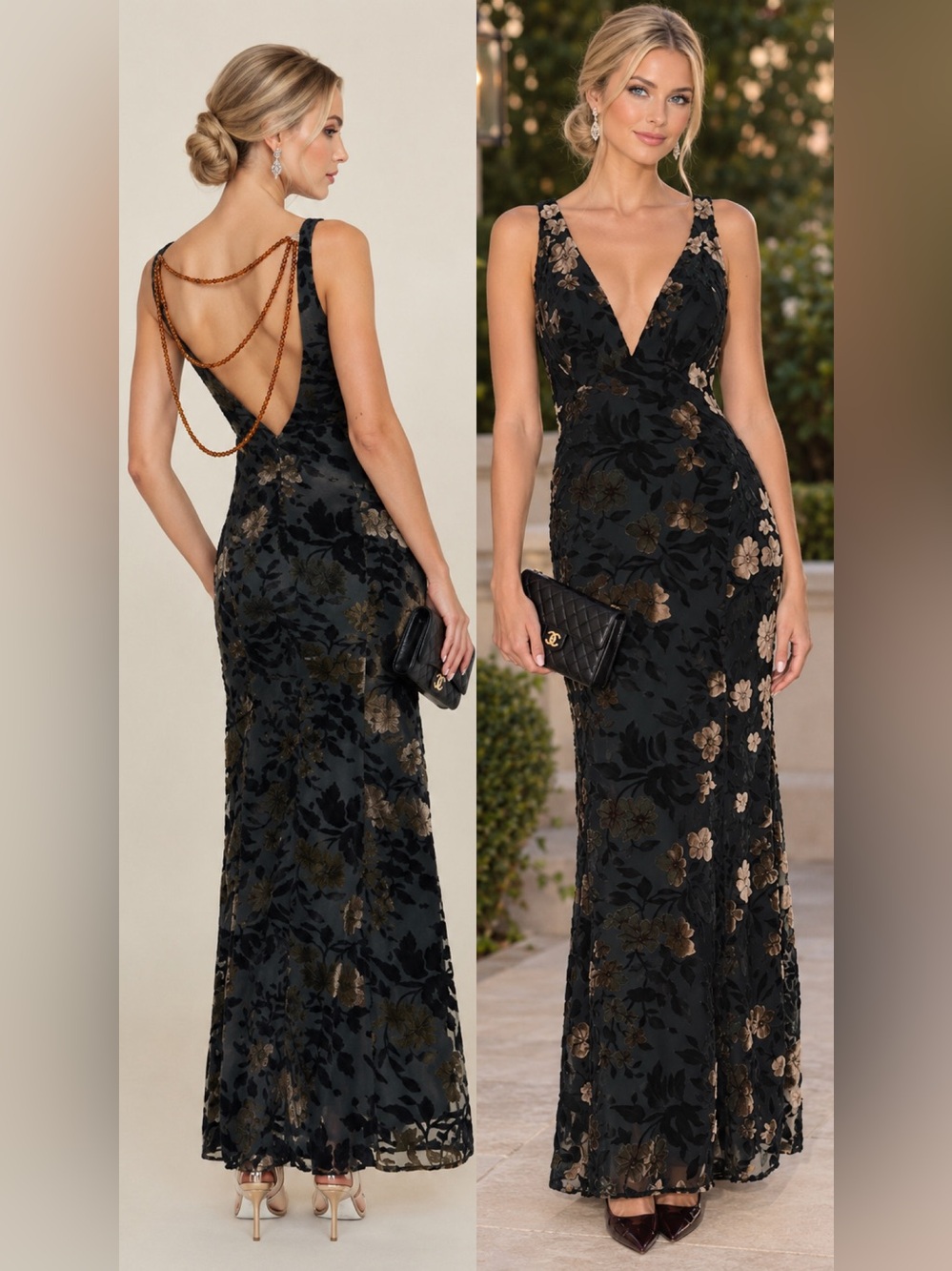 Reformation x Camille Rowe Hugo Dress in Moody Burnout Floral Velvet